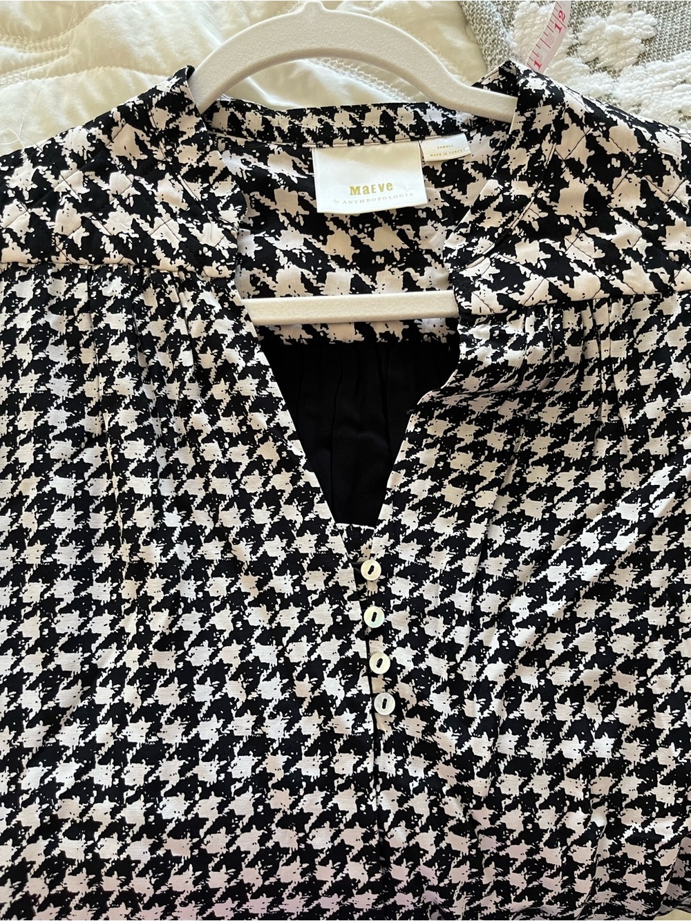Maeve Black and White Houndstooth Button Front Top xs - Picture 4 of 9